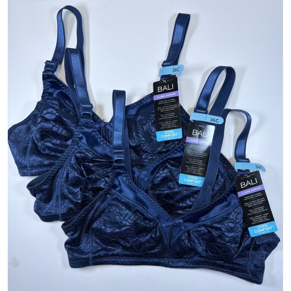 Bali Women's Double Support Spa Closure Wirefree Bra DF3372 Blue 36C LOT OF 3